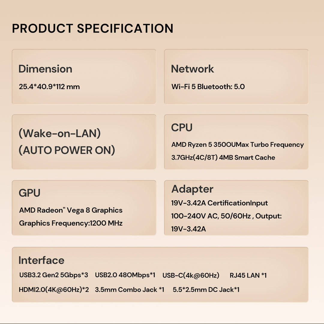 2026 wo-we P6 Lite Mini PC AMD Ryzen 5 3500U 8GB DDR4 RAM 256GB NVME SSD, mini gaming pc with USB-C, Triple 4k Display Micro PC, Support 2.5''SSD, WIFI5, BT
