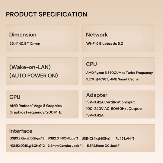 2026 wo-we P6 Lite Mini PC AMD Ryzen 5 3500U 8GB DDR4 RAM 256GB NVME SSD, mini gaming pc with USB-C, Triple 4k Display Micro PC, Support 2.5''SSD, WIFI5, BT