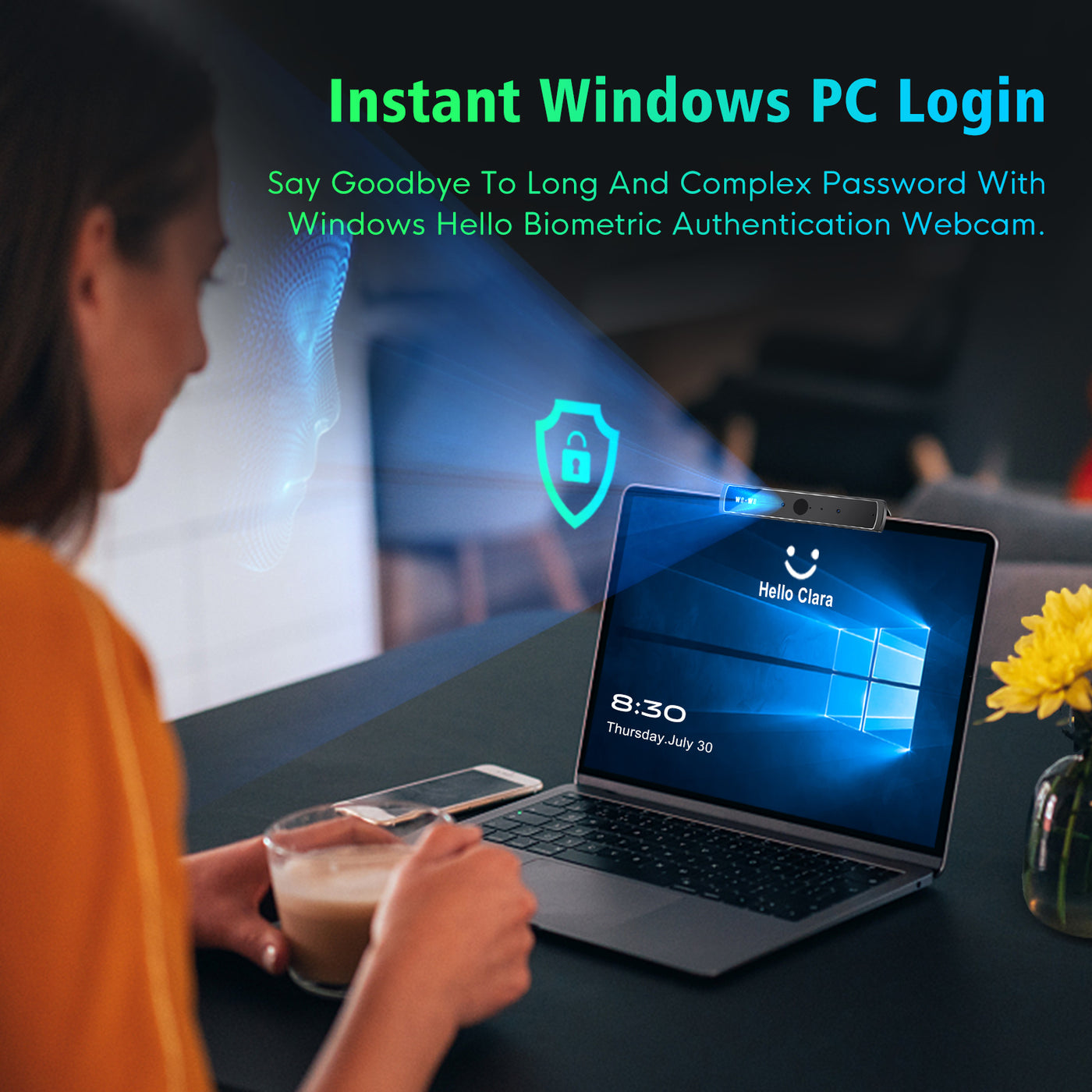 Wo We Windows Hello Face Recognition Webcam 720P